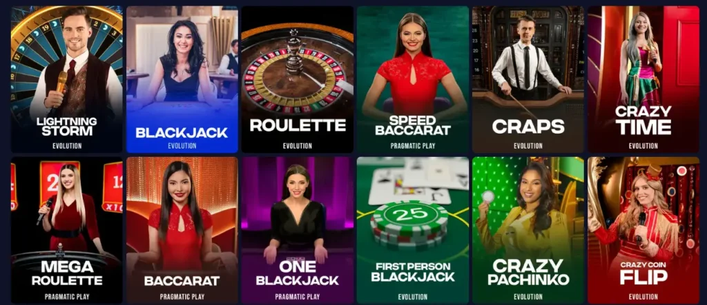 Games at Rainbet Live Casino