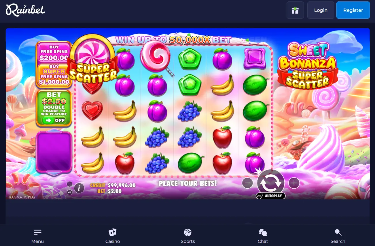 Sweet Bonanza Super Scatter at Rainbet Casino